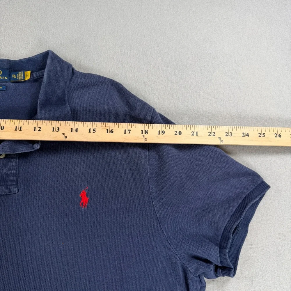 Polo Ralph Lauren Mens XXL Custom Slim Fit Polo Shirt Navy Blue Red Pony Logo